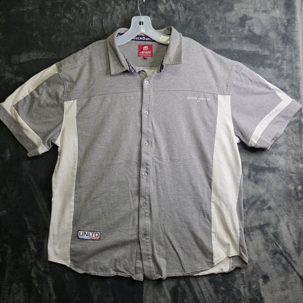 Ecko Unltd Shirt Mens Short Sleeve Button Rhino Logo Streetwear Y2K 90s